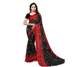 Indian Chunrdri Silk Saree Black Red 