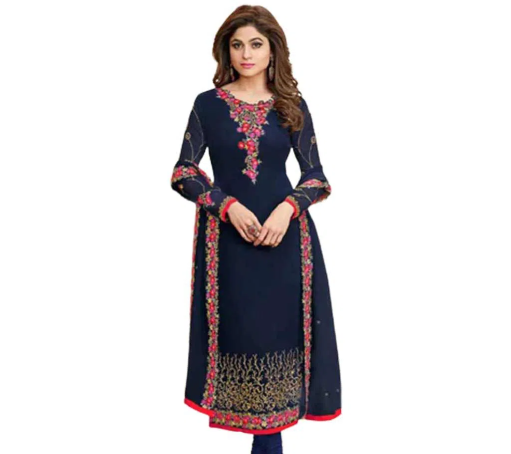 Unstitched Georgette Embroidery Three Piece  blue 