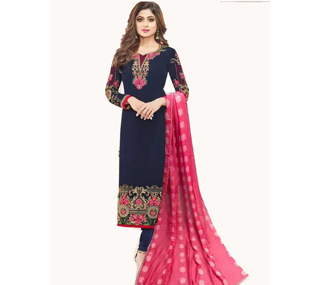 Unstitched Georgette Embroidery Three Piece Blue 
