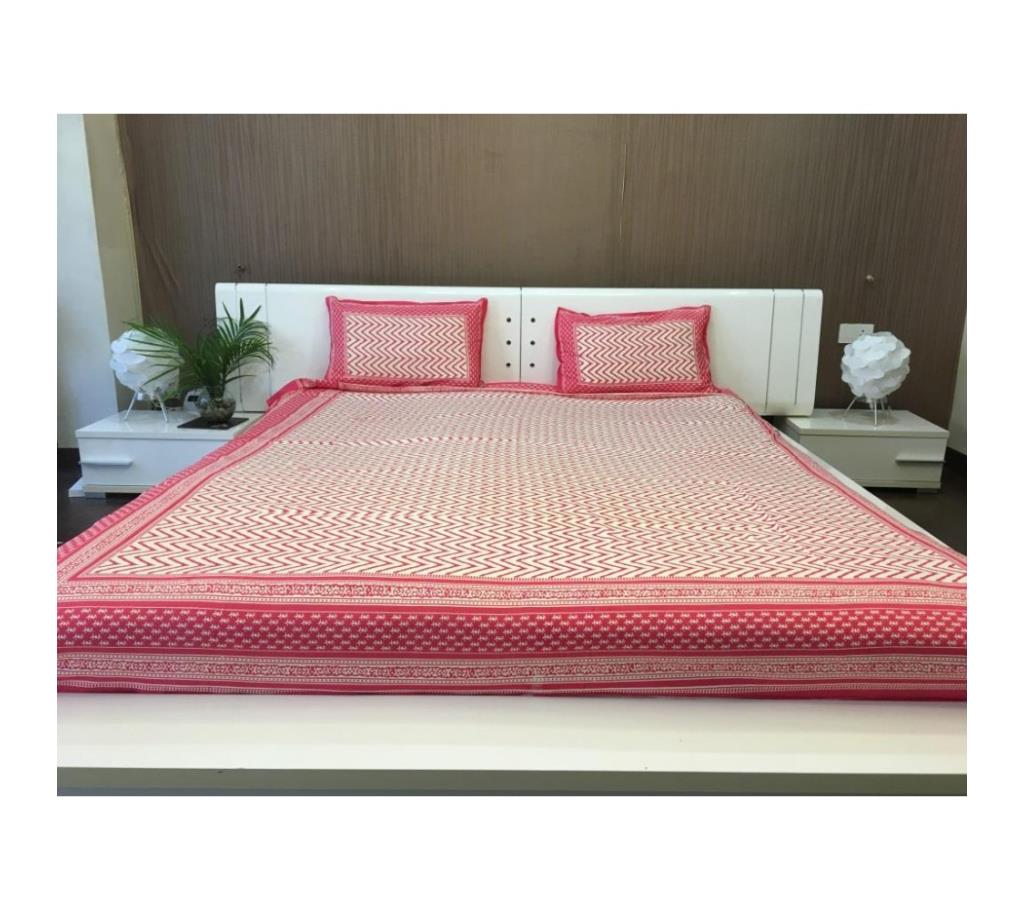 White And Pink Block Print Indian Cotton Double Bedsheet by Ivoryniche বাংলাদেশ - 742661