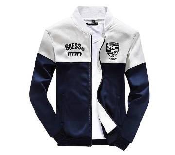 Navy Blue & Light Gray Cotton Jacket For Men