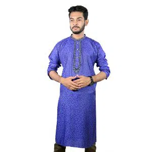 Semi Long Cotton Punjabi For Men - 17 (Blue)