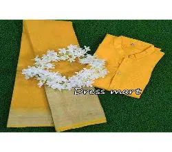Yellow Half silk saree with panjabi and gajra combo