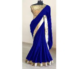 Blue With Golden Lace Indian saree