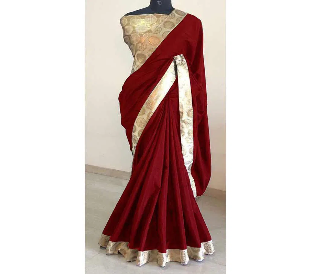 Deep Maroon With Golden Lace Indian Saree
