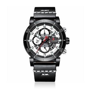NAVIFORCE NF9131 PU Leather Chronograph Watch for Men - Black