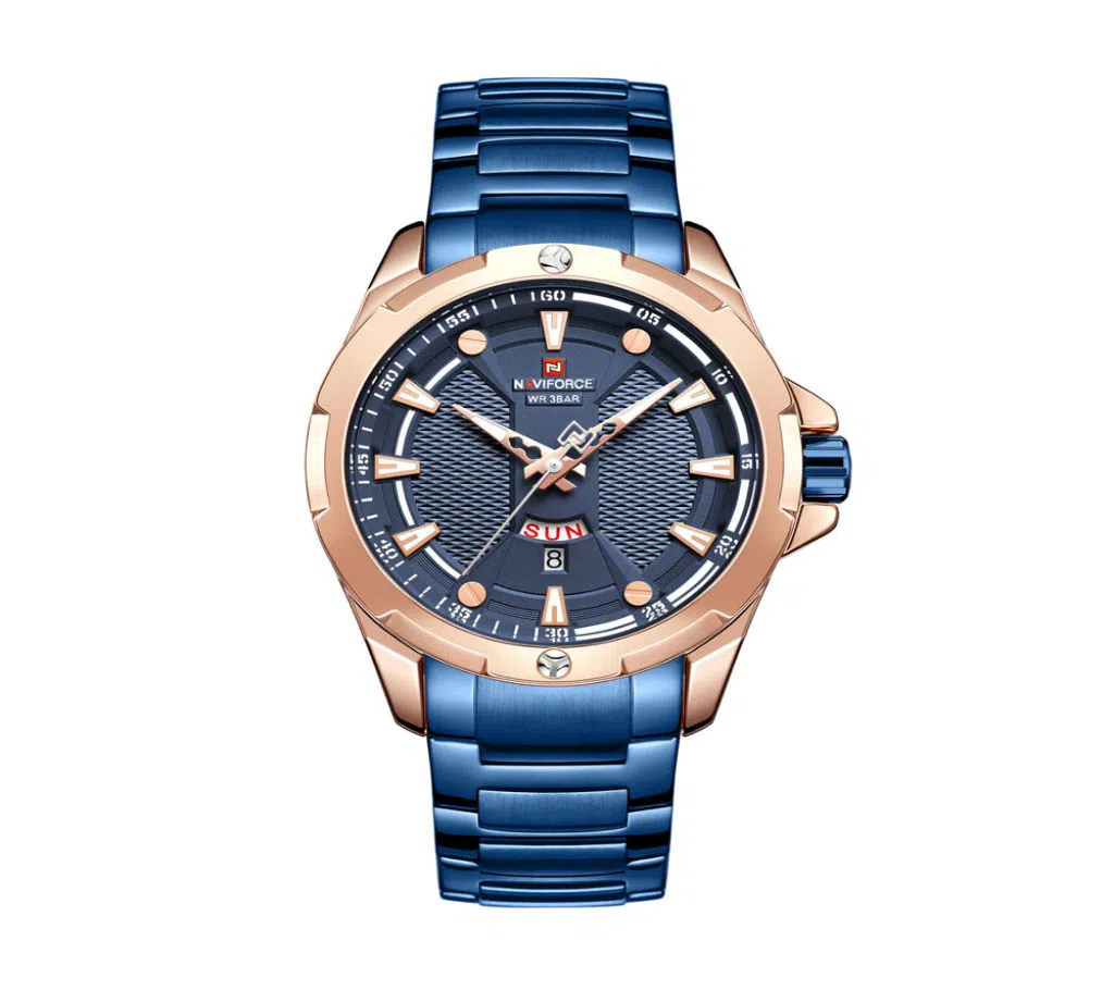 NAVIFORCE NF9161 Royal Blue Stainless Steel Analog Watch for Men - Rose Gold and Royal Blue