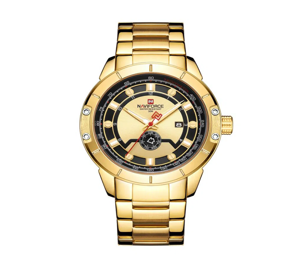 NAVIFORCE NF9166 Stainless Steel Analog Watch for Men - Black and Golden