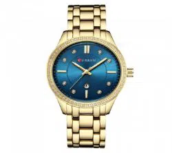 CURREN 9010 Stainless Steel Analog Watch For Women - Blue and Golden