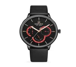 NAVIFORCE Leather Chronograph Watch for Men - Black
