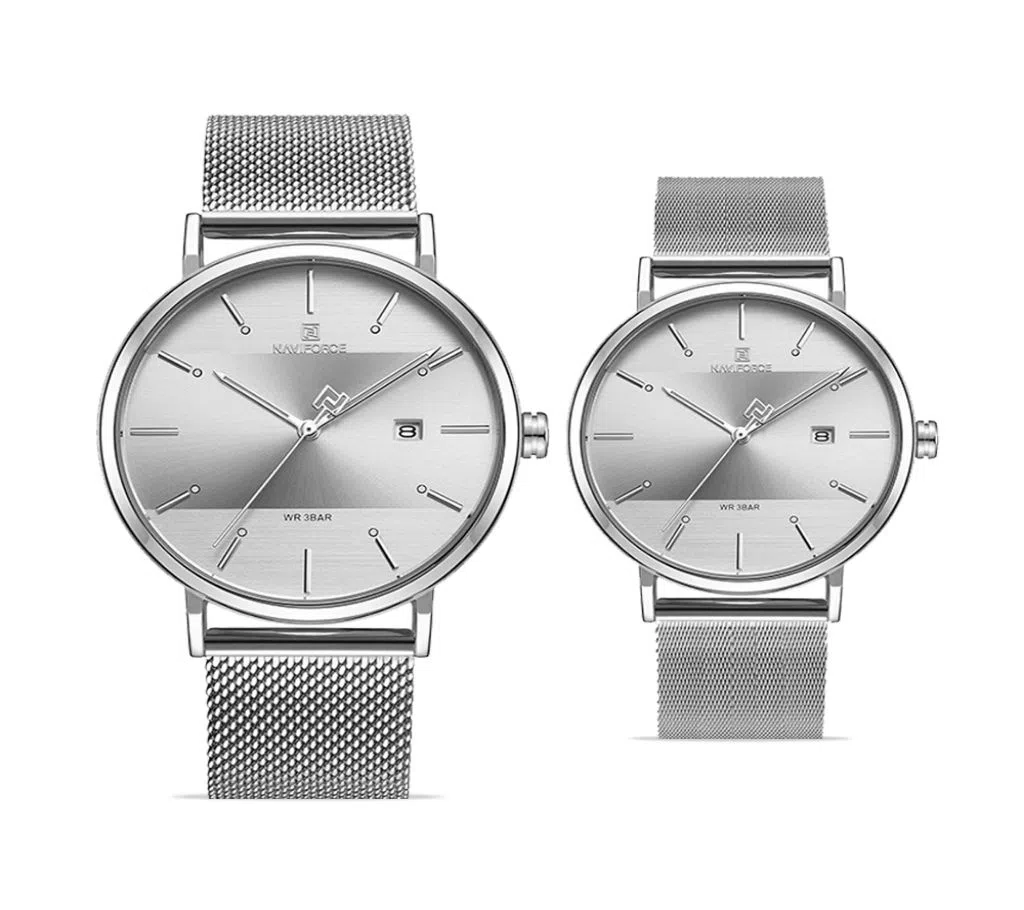 Naviforce Stainless Steel Watch for Couple - Silver