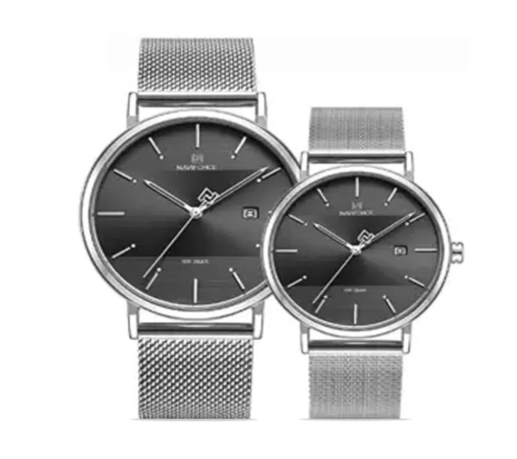 Naviforce Stainless Steel Watch for Couple - Silver