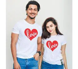 Love Half Sleeve White T Shirt For Couple FF6