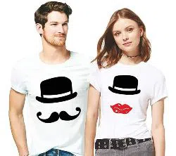 White Half Sleeve T Shirt For couple FF9