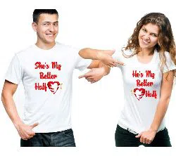 White Half Sleeve T Shirt For Couple FF11