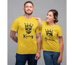 King & Queen Half Sleeve Yellow T Shirt For Couple T Shirt FF14