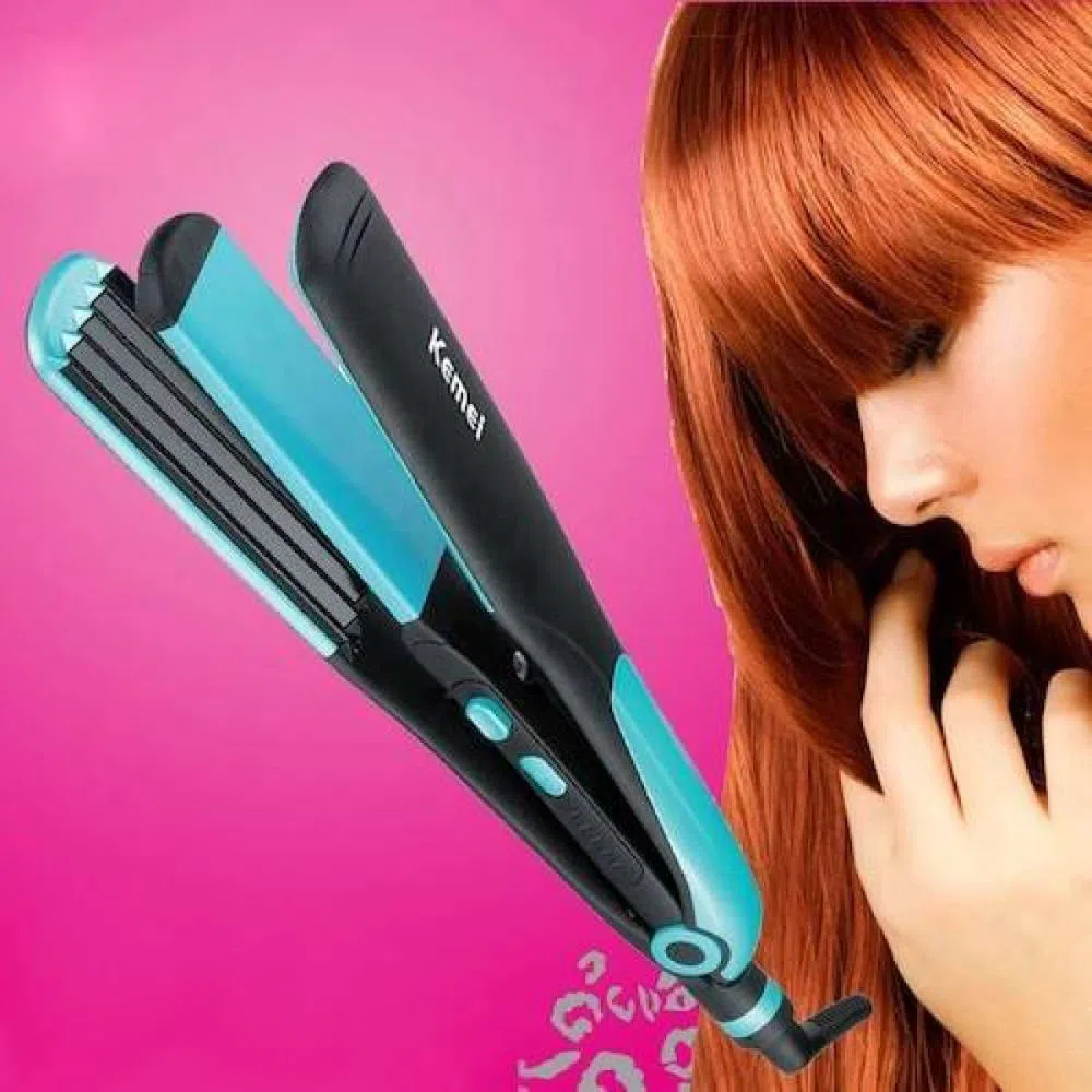 KM-2209 Flat Straightening Corrugated Curling Styling Tools 2 in 1 Curling Iron Dry wet Hair Straightener Hair Curler