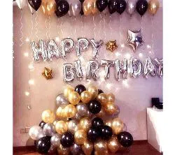 Golden, Silver And Black Theme Birthday Decorations Set(null)