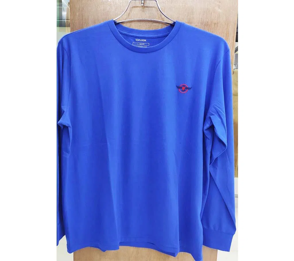 Full Sleeve Solid Color T Shirt For Men - Blue 
