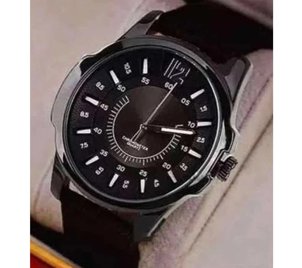 W643 - Leather Analog Watch For Men - Black