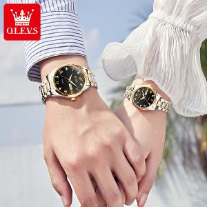 OLEVS Fashion Watches Couple Watch Stainless Steel Calendar Business Quartz Watch For Men Women - 5563 (2 Piece)