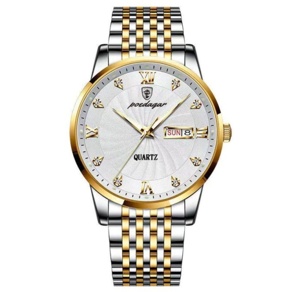 POEDAGAR Men Watch Fashion Luxury Stainless Stain Business Quartz Watches Waterproof Luminous Week Date Mens Wristwatch