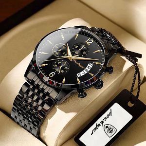 POEDAGAR Men Watch Fashion Luxury Stainless Stain Business Quartz Watches Waterproof Luminous Week Date Mens Wristwatch