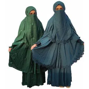 Embroidery+Laser Cherry Khimar For women 2pcs combo -Green and Olive 