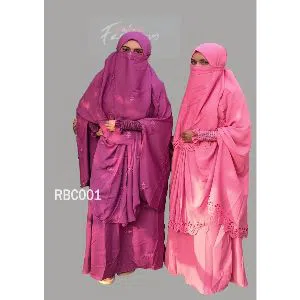 Embroidery+Laser Cherry Khimar For women 2pcs combo -Orange and pink 