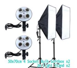 Studio Softbox Light 50x70cm Continuous Lighting Softbox for 4-in-1 Socket E27 Lamp Holder with 2Pcs 2M light Stand Photo Studio Kit 2Pcs