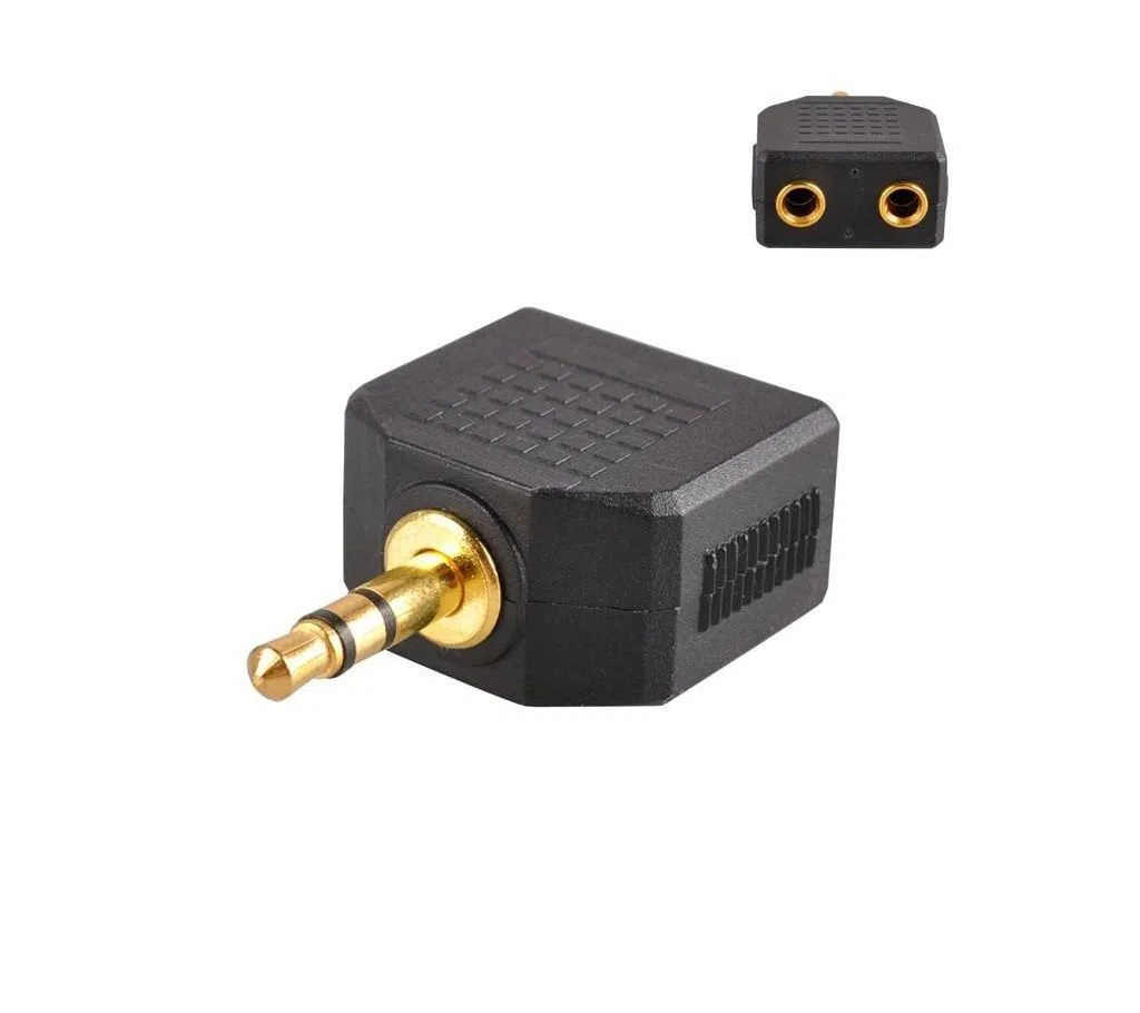 3.5mm Stereo Jack Headphone Splitter Adapter 1 Plug to 2 Sockets Connector- Black