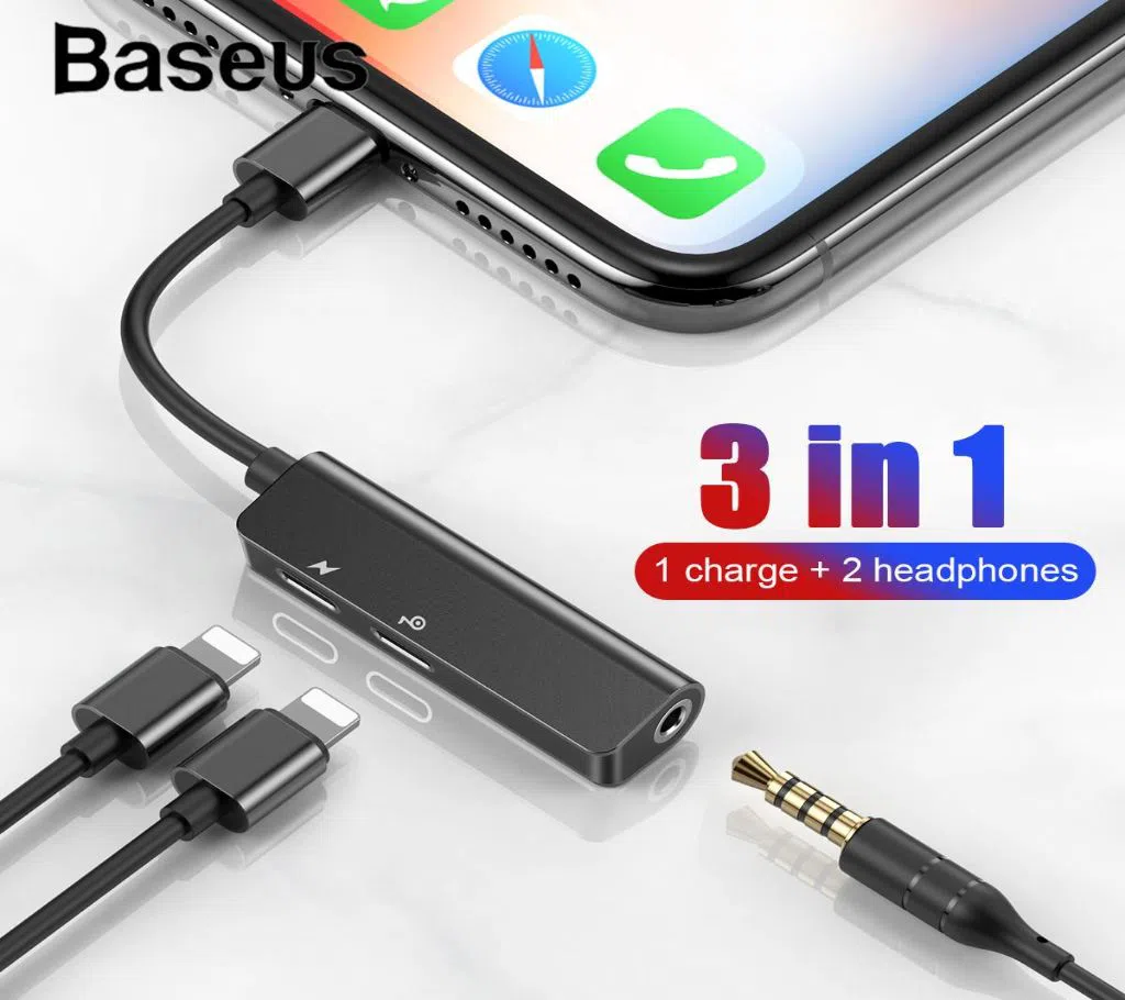 Baseus Audio Aux AdapterOTG Cable 3.5mm Jack Earphone Charging For iPhone Xs Max