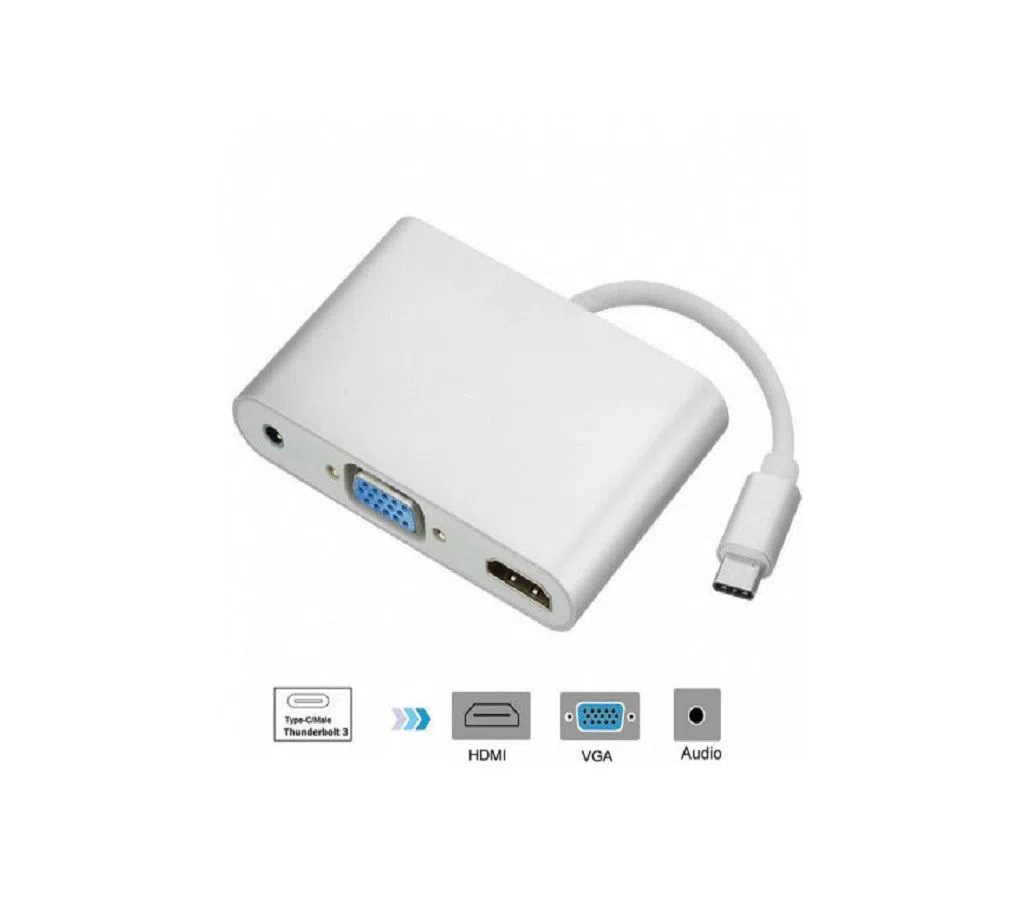 USB 3.1 Type C to HDMI+VGA+Audio Adapter 3 in 1 Converter for MacBook, Chrombook, USB Type C