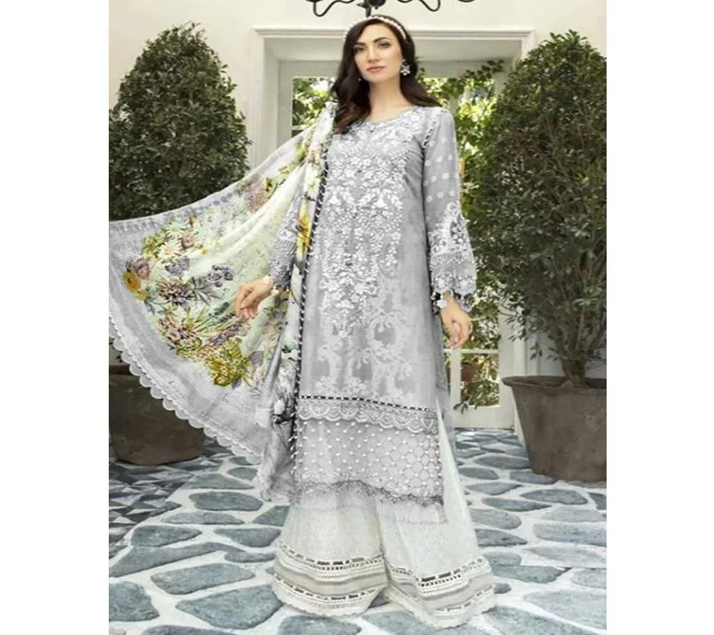 Unstitched Silk salwar kameez for women -white 