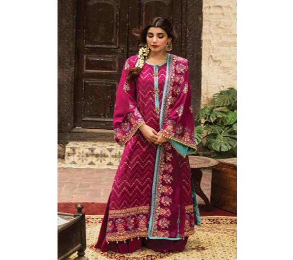 Unstitched Silk salwar kameez for women -red 