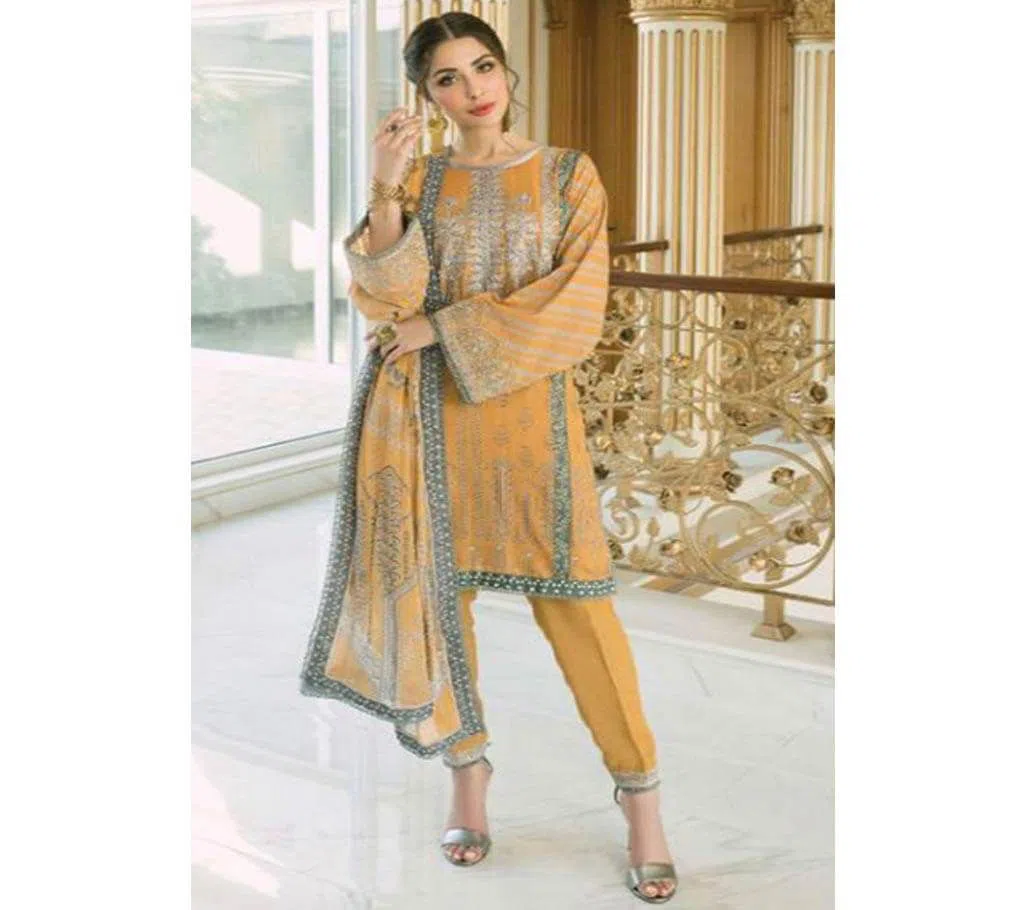 Unstitched Silk salwar kameez for women -Yellow 
