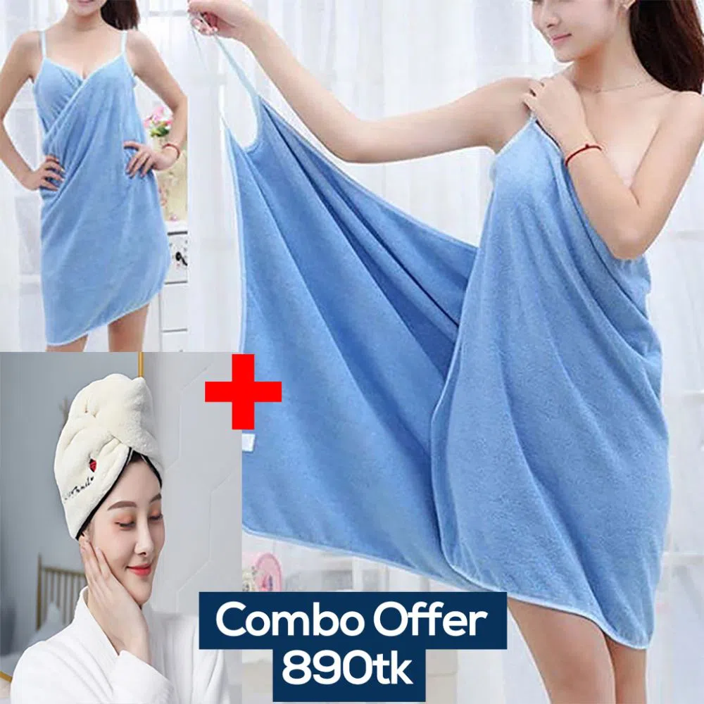 Womens Bath Skirt Towel + Hair Dryer Cap