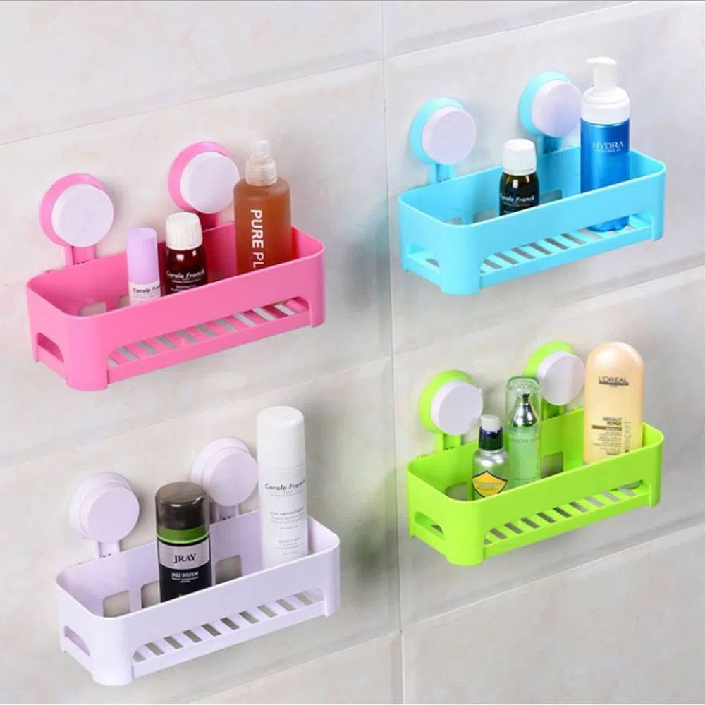 Plastic Suction Cup Bathroom Corner Storage Rack Organizer Toilet Bathroom Shower Shelf Storage Random Color - 1 Piece