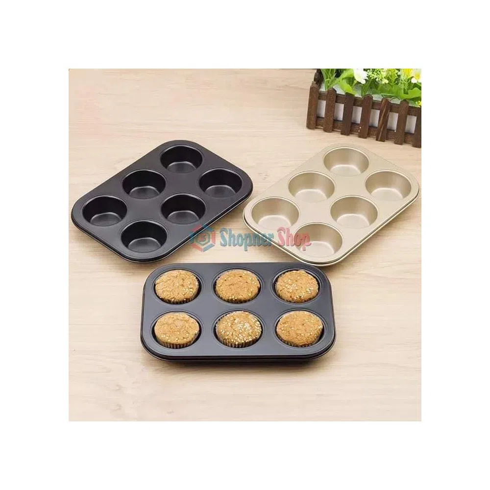 6 Round Non Stick Muffin and Mini Cupcake Mold - Black