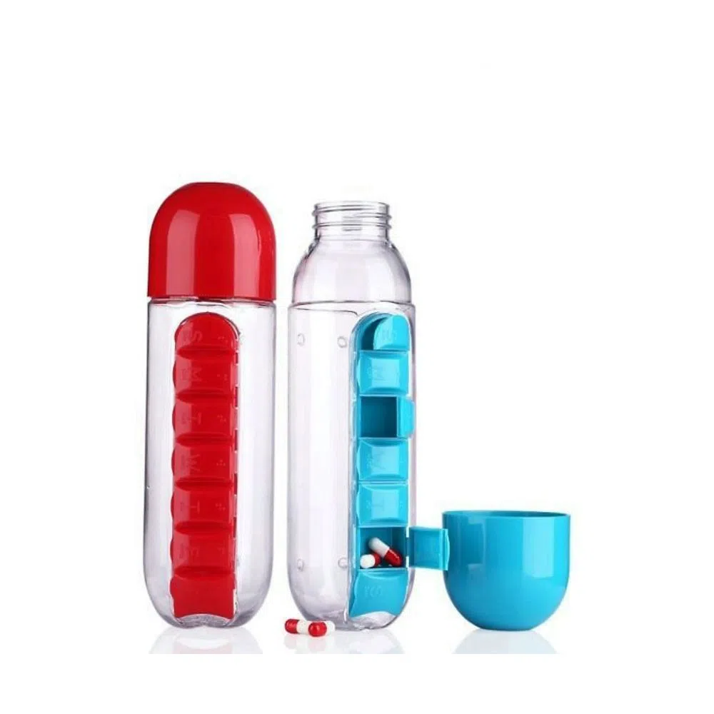 Portable Sports Water Bottle Free Plastic With Daily Pill Box Organizer