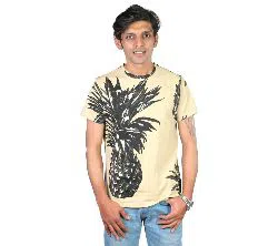 Pineapple Print Half Sleeve Cotton T-shirt for Men 