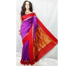 Indian Silk Katan Sharee Without Running Blouse Piece For Women-Purple and Red 