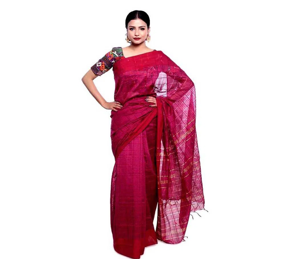 Half Silk Jamdani Sharee For Women No Blouse piece-Magenta 