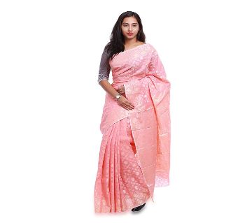 Jamdani Half Silk 12 Haat Sharee Without Blouse Piece For Women-Pink 