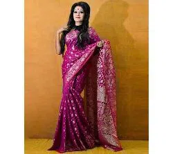 Jamdani Half Silk 12 Haat Sharee Without Blouse Piece For Womens -magenta