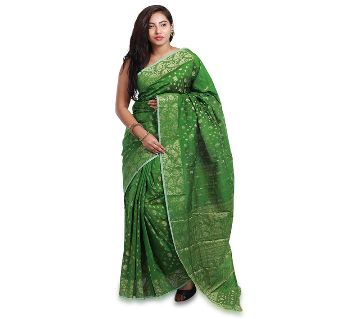 Jamdani Half Silk 12 Haat Sharee Without Blouse Piece For Womens -green 