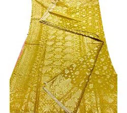 Jamdani Half Silk 12 Haat Sharee Without Blouse Piece For Womens-yellow 