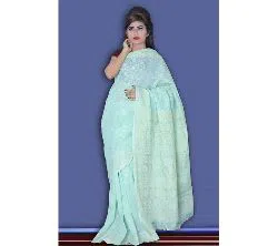 Jamdani Half Silk 12 Haat Sharee Without Blouse Piece For Womens -Sky blue 