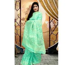 Jamdani Half Silk 12 Haat Sharee Without Blouse Piece For Womens -pest