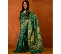 Jamdani Half Silk 12 Haat Sharee Without Blouse Piece For Womens-green 